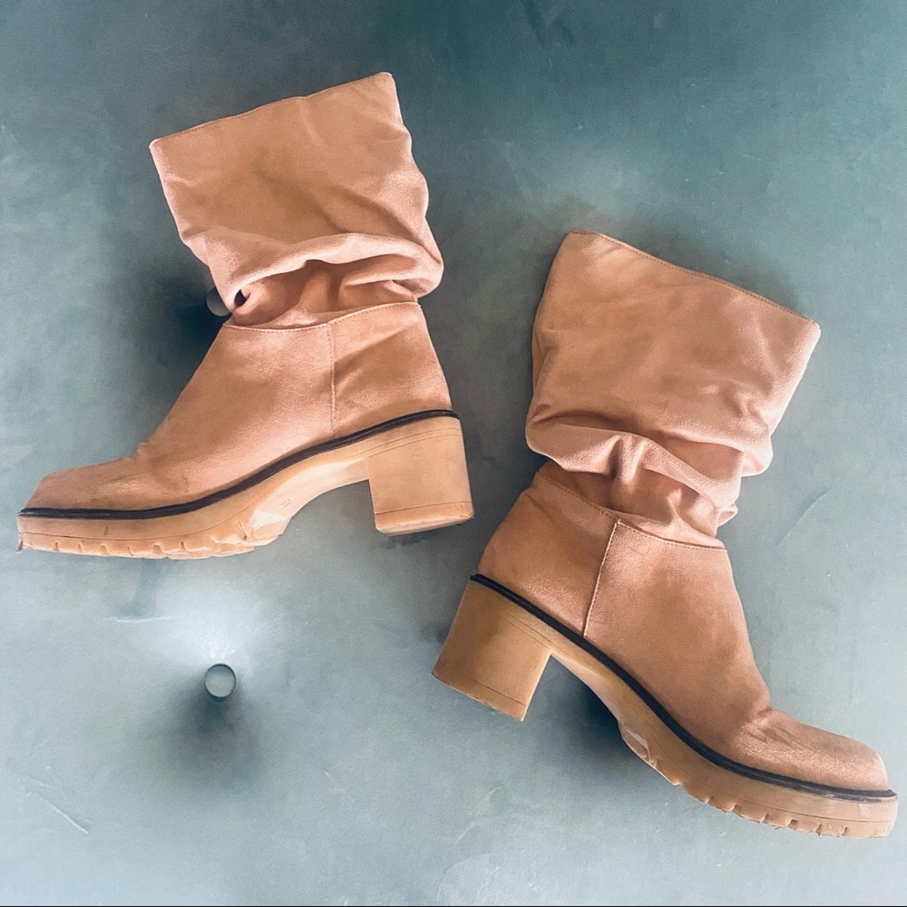 Boutique tan faux suede mid calf slouchy boots - Picture 5 of 13
